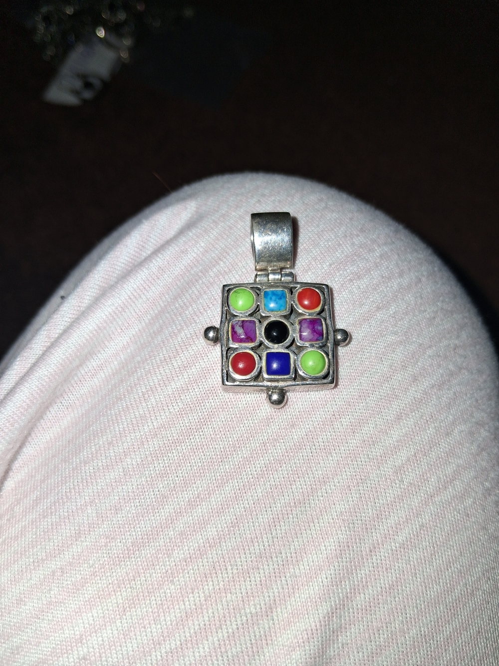Lucky Brand Multicolor Gem Square Pendant in Silver Tone